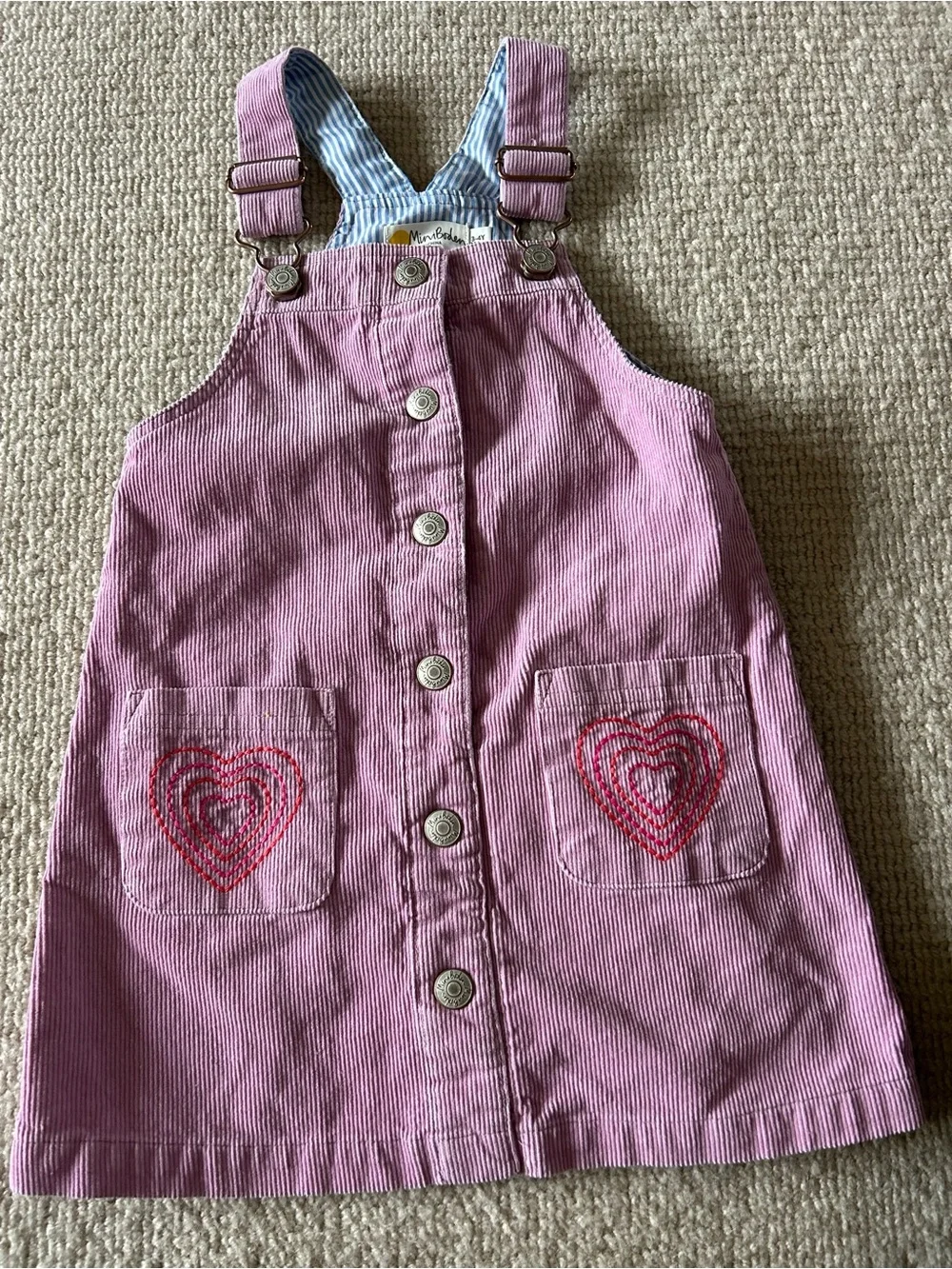 Mini Boden Pink Corduroy Heart-Pocket Pinafore Dress